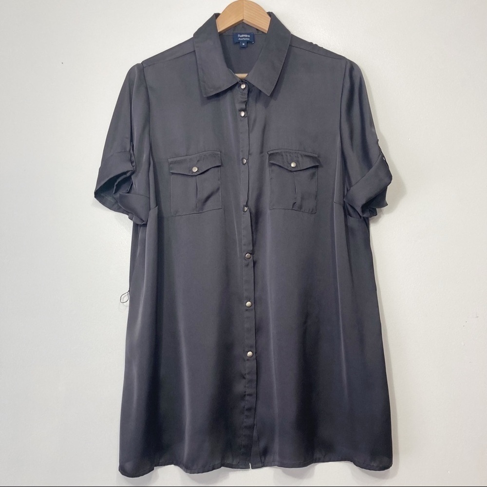 Reitmans Pewter Button Down Short Sleeve Belted Blouse Size Petite 16